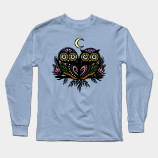 A Perfect Pair Of Midnight Moonlit Owls Long Sleeve T-Shirt